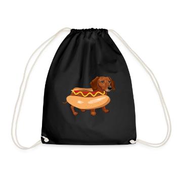 Lustiger Hund Dackel Hot Dog Fast Food - Turnbeutel - Schwarz - Vorne