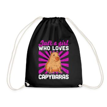 Girl the Capybaras loves water pig saying - Drawstring Bag - black - Front