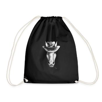 Western horse with cowboy hat - Drawstring Bag - black - Front
