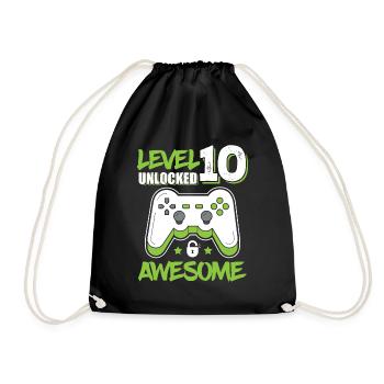 Level 10 Unlocked Awesome 2010 Game 10th Birthday - Turnbeutel - Schwarz - Vorne