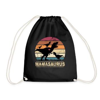 Mamasaurus Dinosaur Heart Triplets Mother's Day - Drawstring Bag - black - Front
