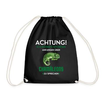 Achtung! Chamäleon Tiere Hobby Interesse Reptilien - Turnbeutel - Schwarz - Vorne