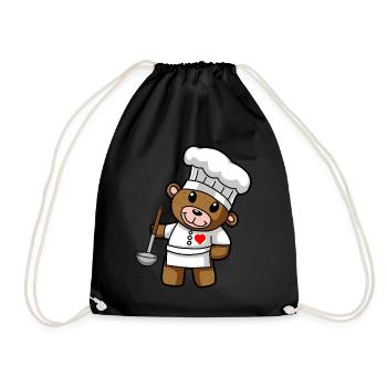 Teddy Bear Chef Chef Hat Trowel Soups Kitchen - Drawstring Bag - black - Front
