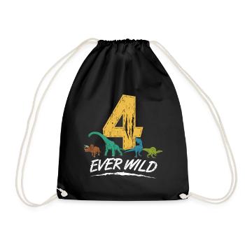 4 Ever Wild 4 Year Old Birthday Dino Gift - Drawstring Bag - black - Front