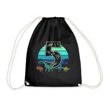 Dinosaurier 5 Jahre Geschenk 5. Geburtstag Retro - Turnbeutel - Schwarz - Vorne