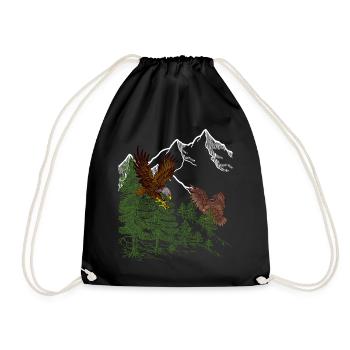 Eagle imprint predator bird eagle motif mountain - Drawstring Bag - black - Front