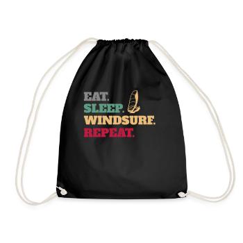 Eat Sleep Windsurf Windsurfer Windsurfing Repeat - Drawstring Bag - black - Front