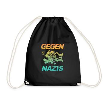 Against Nazis - FCK NZS - Against Right - Vintage - Drawstring Bag - black - Front