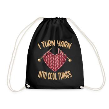 Crochet handmade knitting hobby wool gift - Drawstring Bag - black - Front
