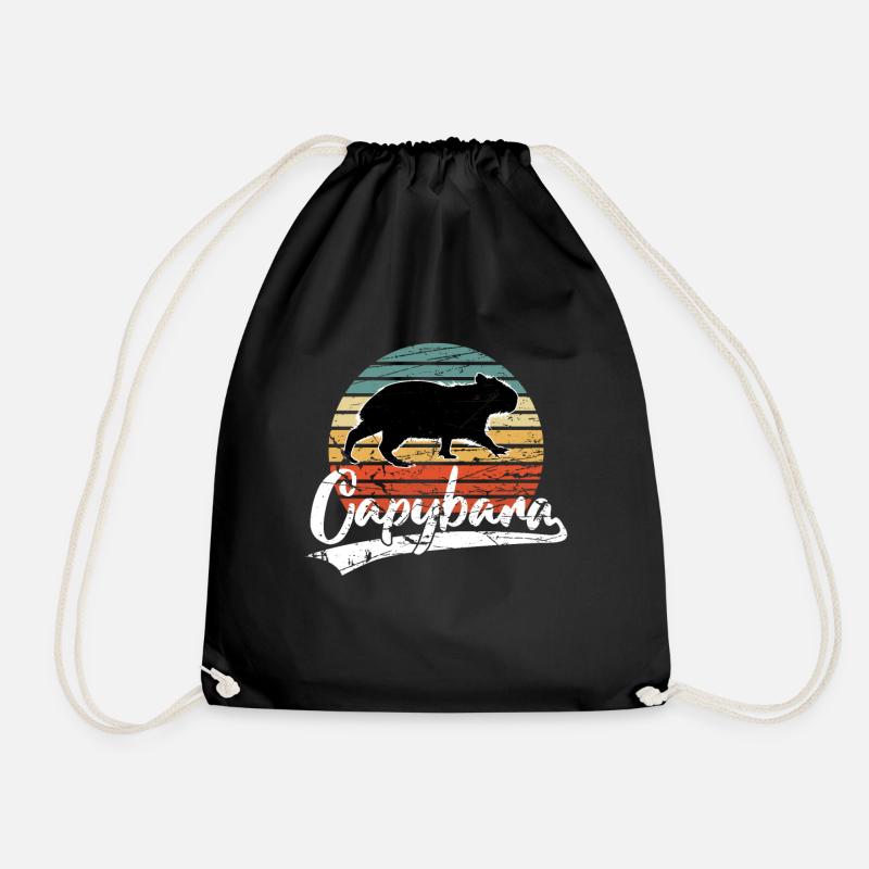 Capybara Capibara Rodent Water Pig Retro - Drawstring Bag - black