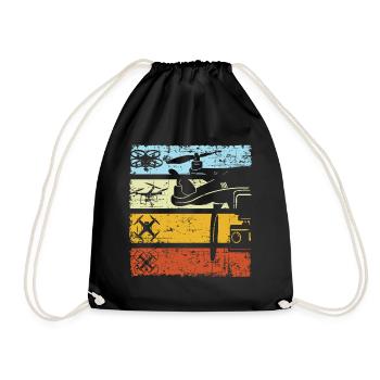 Retro Drone Pilot Drone Flight RC Quadcopter - Drawstring Bag - black - Front