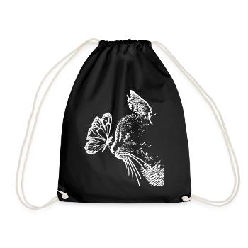 Katze Schmetterling Illustration Cat Butterfly - Turnbeutel - Schwarz - Vorne