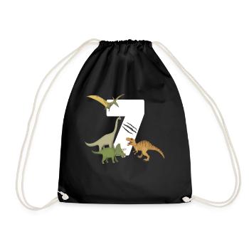 7th Birthday Children's Birthday Dino Dinosaur - Drawstring Bag - black - Front