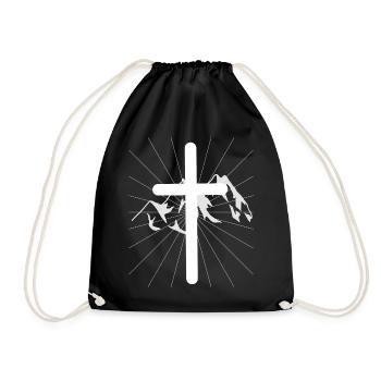 Cross Jesus Mountain Summit Nature Mountains God Gift - Drawstring Bag - black - Front