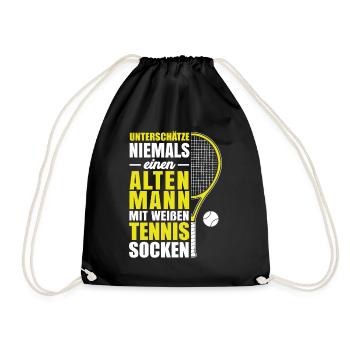 Unterschätze nie alten Mann - weiße Tennis Socken - Turnbeutel - Schwarz - Vorne
