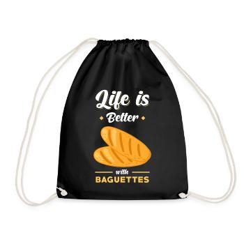 Baguette bread saying funny - Drawstring Bag - black - Front