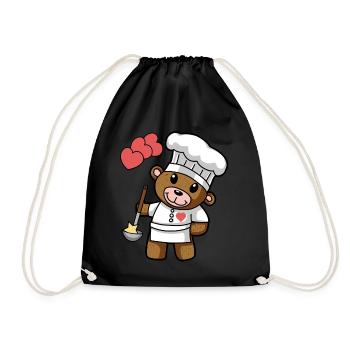 Teddybär Sterne Koch kochen Gourmet Küche - Turnbeutel - Schwarz - Vorne