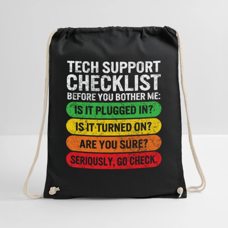 Funny Sysadmin Shirt, Tech Support Checklist Drawstring Bag