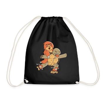 Turtle with sloth on roller skates - Drawstring Bag - black - Front
