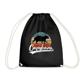 Capybara Capibara Rodent Water Pig Retro - Drawstring Bag - black - Front