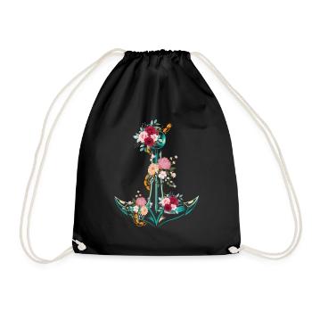 Anchor Flowers - Drawstring Bag - black - Front