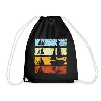 Vintage Sailboat Sailor Skipper Captain Sailing - Drawstring Bag - black - Front