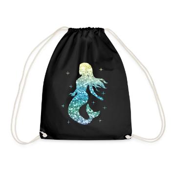 Mermaid Ladies Girl Gift Mermaid Glitter - Drawstring Bag - black - Front