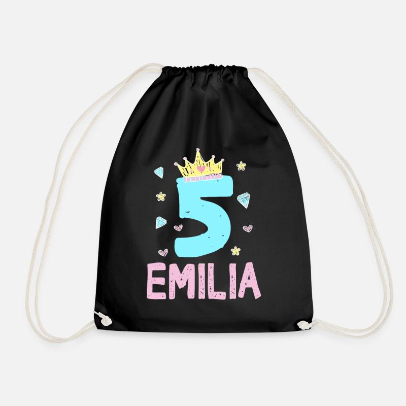 5. Geburtstag Emilia Ich Bin 5 Jahre Prinzessin - Turnbeutel - Schwarz