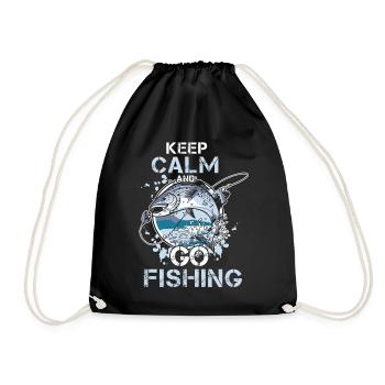Für richtige Angler - KEEP CALM AND GO FISHING - Turnbeutel - Schwarz - Vorne