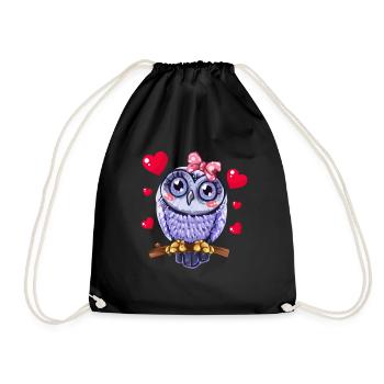 Cute Owl With Hearts Girls Ladies Owls - Drawstring Bag - black - Front