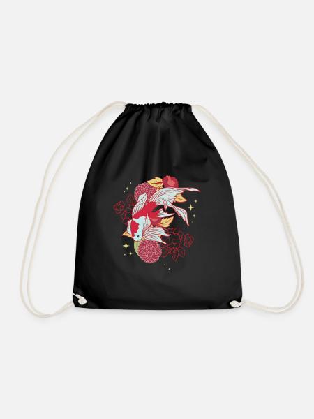 Koi Flowers Floral - Drawstring Bag - black