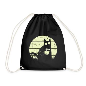 Coffee Cat Retro Cat Coffee - Drawstring Bag - black - Front