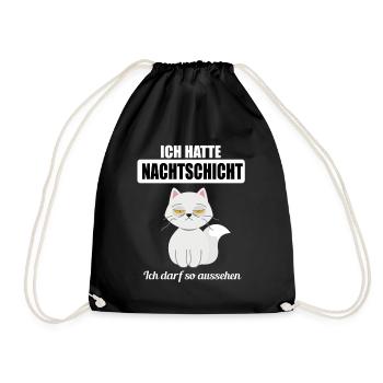 Nachtschicht Lustige Sprüche Katze Krankenpfleger - Turnbeutel - Schwarz - Vorne