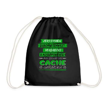 Lustiger Spruch Cache gefunden Geocaching - Turnbeutel - Schwarz - Vorne