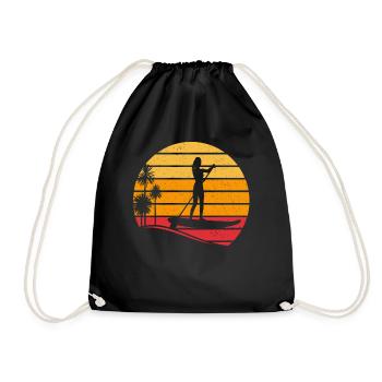 SUP Girl Sonnenuntergang - Stand Up Paddle - Turnbeutel - Schwarz - Vorne
