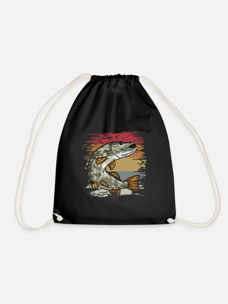 Hecht Angeln Retro - Turnbeutel - Schwarz