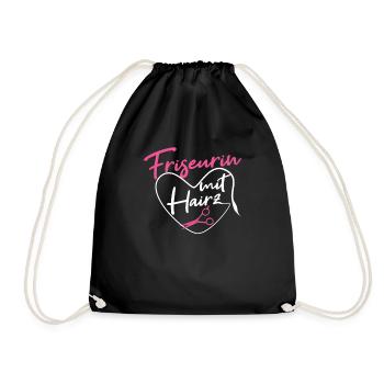 Friseurin Frisörin mit Hairz Geschenk - Turnbeutel - Schwarz - Vorne