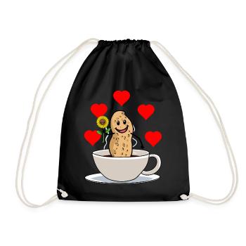 Good morning peanut coffee cup flower breakfast - Drawstring Bag - black - Front