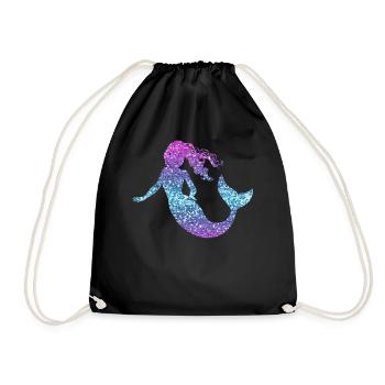 Glitter Mermaid Ladies Girl Gift Nixe - Drawstring Bag - black - Front