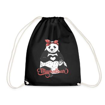« MamaBear » panda avec bandana rouge et coeur de main - Sac de sport léger - noir - Devant