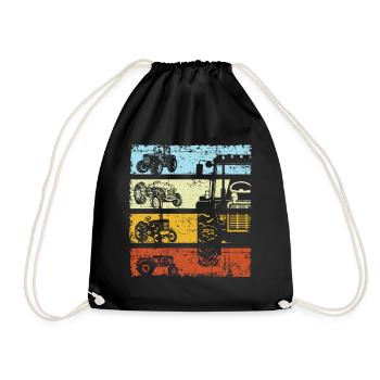 Retro Tractor Farmer Trecker Farmer Vintage - Drawstring Bag - black - Front