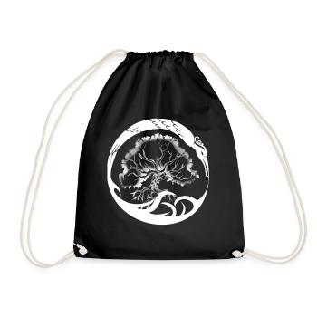 Circle Tree Yin-Yang Silhouette - Drawstring Bag - black - Front