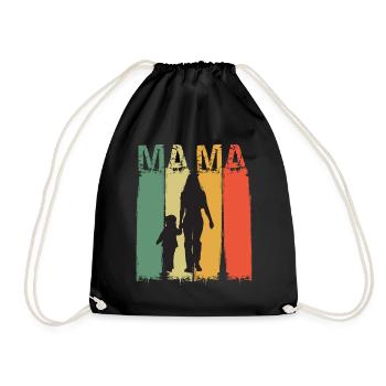 Mama Silhouette im Retrofarben Design Muttertag - Turnbeutel - Schwarz - Vorne