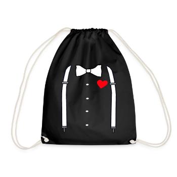 Suspenders and bow tie with hearts JGA fun shirt - Drawstring Bag - black - Front