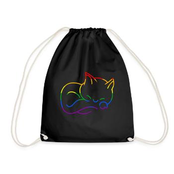 Katze LGBT Bunt Gay Pride Regenbogen Farben - Turnbeutel - Schwarz - Vorne