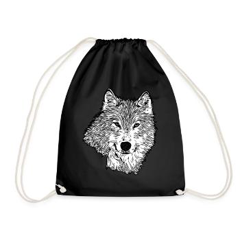 Wolfsgesicht Aufdruck Tiermotiv Tiergesicht - Turnbeutel - Schwarz - Vorne