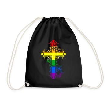 Kreuz Christentum Religion Regenbogen LGBT - Turnbeutel - Schwarz - Vorne