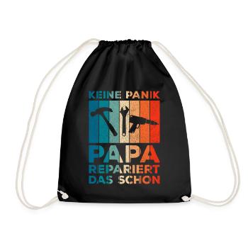 Keine Panik Papa repariert das schon Retro - Turnbeutel - Schwarz - Vorne