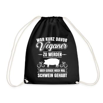 Anti Vegan noch mal Schwein gehabt Fleischfresser - Turnbeutel - Schwarz - Vorne