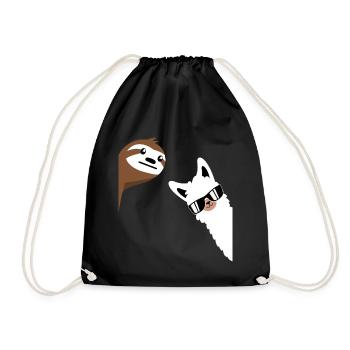 Alpaca sloth llama farm animals office job fun - Drawstring Bag - black - Front